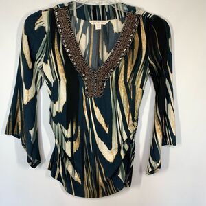 Boston Proper Women's Abstract Striped Long Bell Sleeve Top Multicolor Size XS